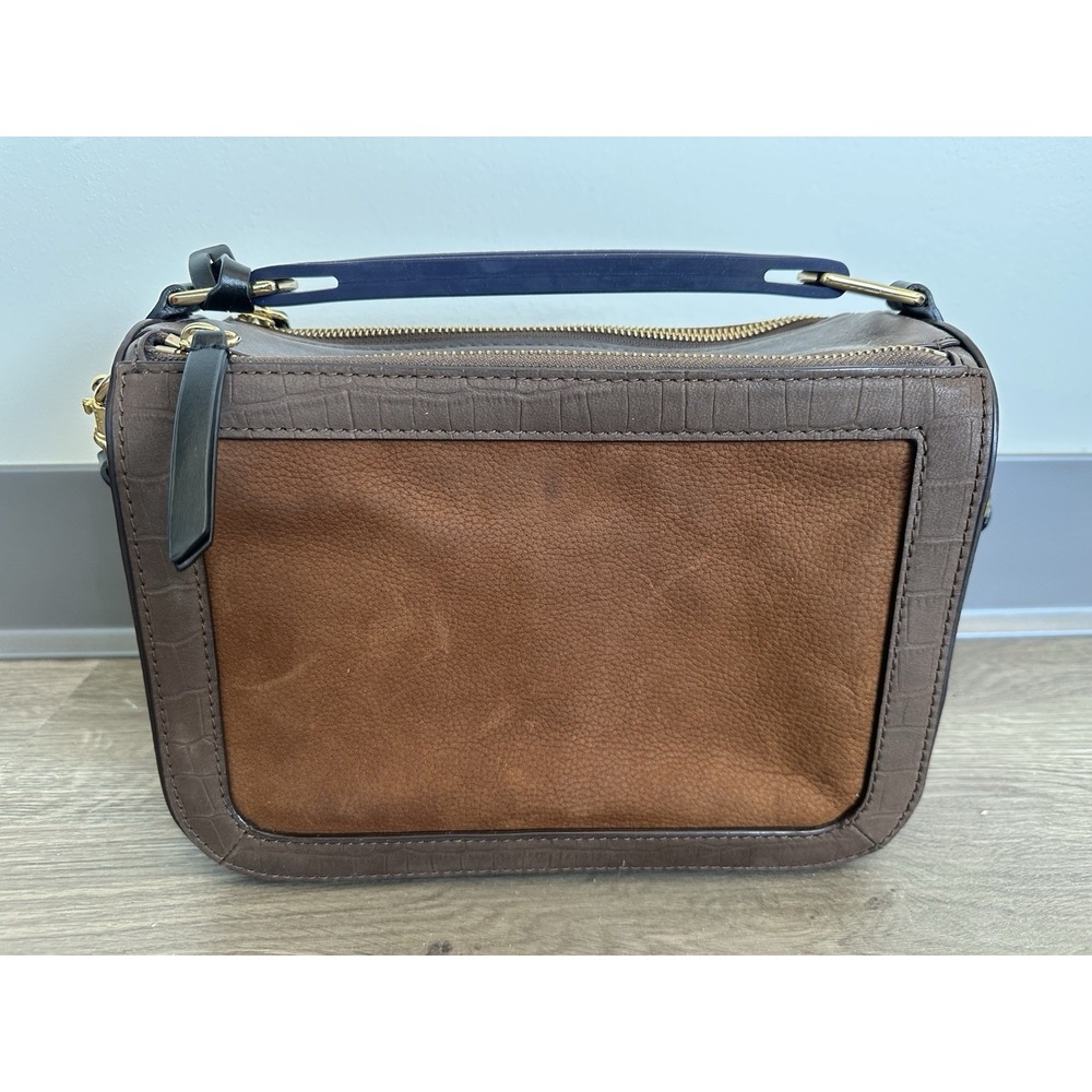 Marc Jacobs, The Soft Box 23 bag,‎ Brown W/Blue Handle & Black Strap (10"x7"x4")